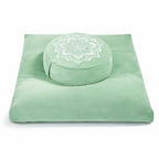 Meditation Cushion Set Zafu & Zabuton – Buckwheat Hull & Memory Foam, Adjustable Floor Pillow for Yoga, Meditation & Sitting, Removable Velvet Cover (Sage Green) - color: Sage Green