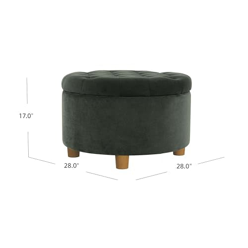 HomePop Home Decor | Large Button Tufted Velvet Round Storage Ottoman | Ottoman with Storage for Living Room & Bedroom, Loden Green Velvet, 28" - color: Loden Green Velvet