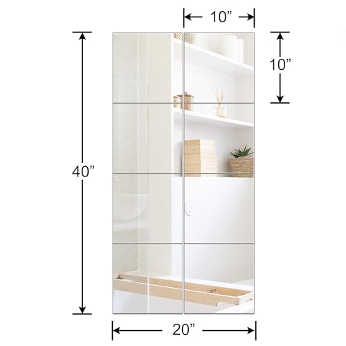 Ruomeng Full Length Wall Mirror Tiles - 10" x 10" x 8Pcs Frameless Full Body Mirror Tiles Wall Mounted Mirror for Home Gym Vanity Bedroom, Living Room - size: 10"x10"-8pcs