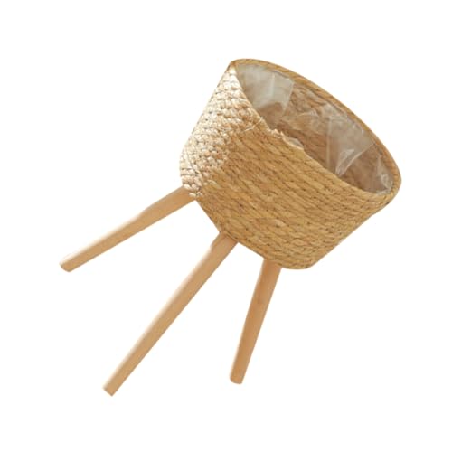 Toddmomy Rattan Basket Plant Stand Weaving Plant Pot Stand Bohemian Style Flower Pot Rack - color: Beige