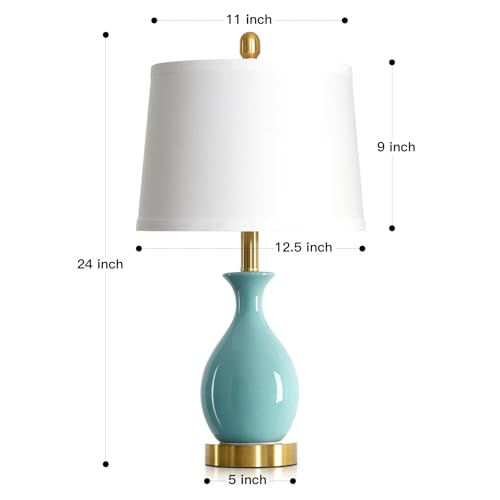 24" Aqua Blue Ceramic Table Lamps Set of 2, Modern Classic Bedside Lamps for Bedroom Nightstand, Small Table Lamp for Living Room End Table (2 LED Bulbs Included) - color: Aqua Blue - 24"H