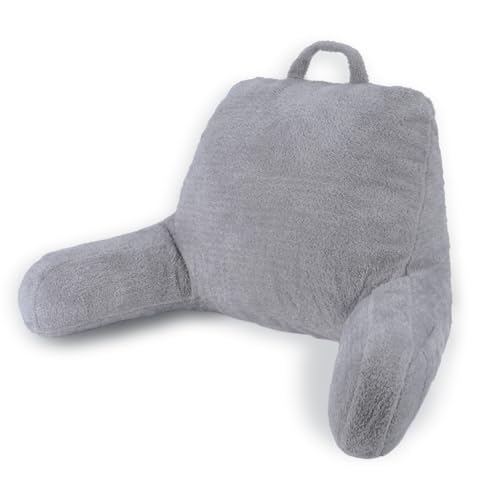 Blissful Diary Plush Velvet Reading Pillow for Kids/Teens/Adults, Back Rest Pillow for Sitting Up in Bed with Shredded Memory Foam, Includes Arms and Washable Cover, Light Gray - color: Velvet Light Gray, size: Standard(18inch)
