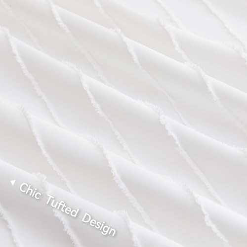 JELLYMONI Duvet Cover Twin Size Bright White - 3PCS Boho Striped Duvet Cover Set Polyester Tufted Bohemian Textured Comforter Cover 68×90in with Corner Ties & Zipper and 2 Pillowcases for Kids - color: Bright White-striped, size: Twin(68"×90")