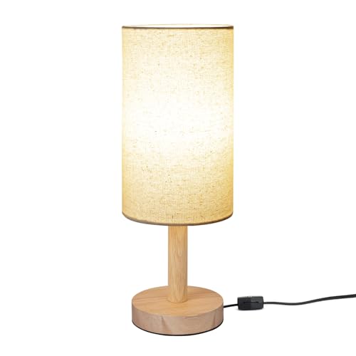 LALISU Small Table Lamp for Bedroom, Nightstand Lamp Linen Lampshade Bedroom Wood Base Small Bedside Lamp for Night Stands, Desk Lamps for Reading Living Room, Office (LED Bulb Included) (Wood Base) - color: Beige Shade+Wood Base