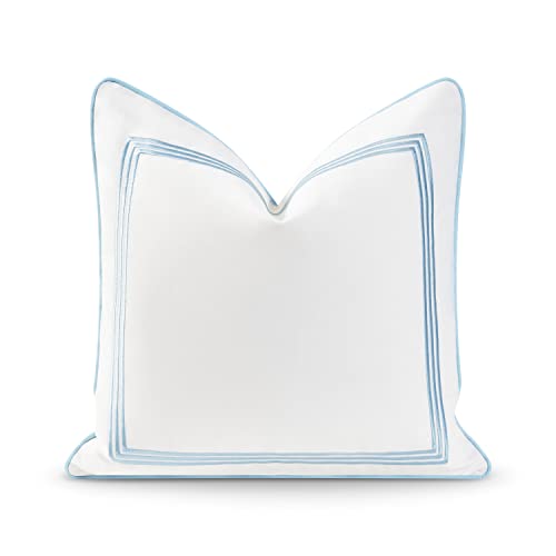 Hofdeco Premium Coastal Hampton Style Patio Indoor Outdoor Pillow Cover Only, 20"x20" Water Resistant for Backyard, Couch, Baby Blue Embroidered Square Line - color: Baby Blue Square Line, size: 20" x 20" (Pack of 1)
