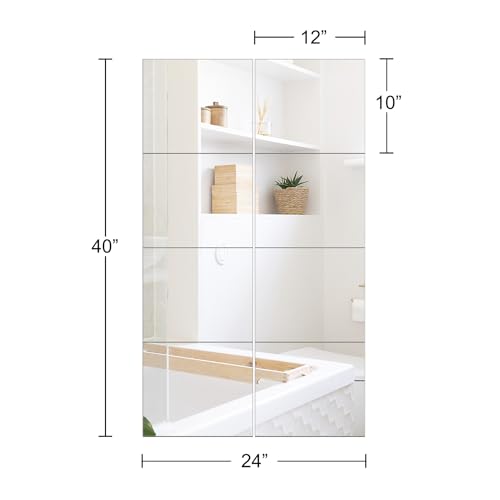 Ruomeng Full Length Wall Mirror Tiles - 12" x 10" x 8Pcs Frameless Full Body Mirror Tiles Wall Mounted Mirror for Home Gym Vanity Bedroom, Living Room - size: 12"x10"-8pcs