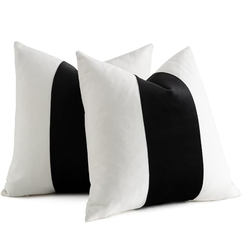 AmHoo Pack of 2 Velvet Panel Cotton Pillow Covers Decorative Pillowcase Cushion for Couch Sofa Bedroom 20 x 20-Inch Black - color: Black, size: 20" x 20" (Pack of 2)