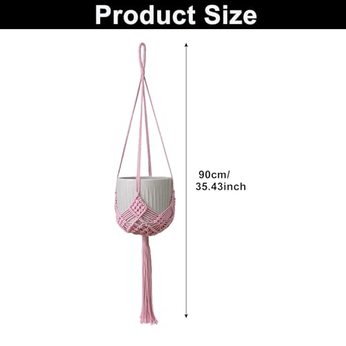 2 Pack Macrame Hanging Planters with Patterns - Stylish Plant Hangers Crochet Boho Plant Holder Hanging Plant Basket for Up to 6 Inch Pots(Pink) - color: Pink