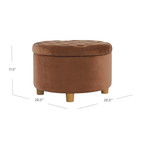 HomePop 28" Button Tufted Velvet Round Storage Ottoman - Spice Orange Velvet - color: Spice Orange