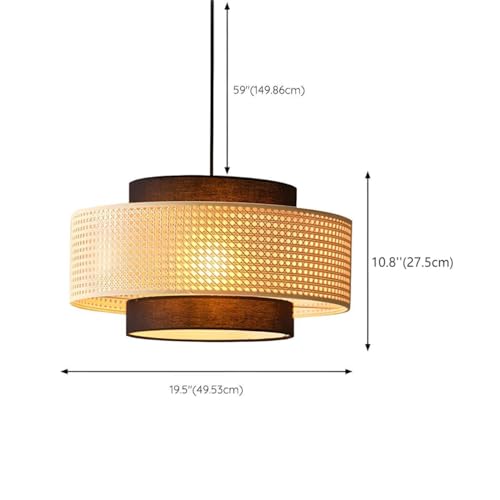 LIGHTLAND Rattan Farmhouse Pendant Light Fixture, Hand Woven Dining Room Pendant Light with Fabric Shade, Rustic Pendant Hanging Light Fixture for Kitchen Island Rattan Pendant Lighting 20'' - color: Style A, 20 Inch