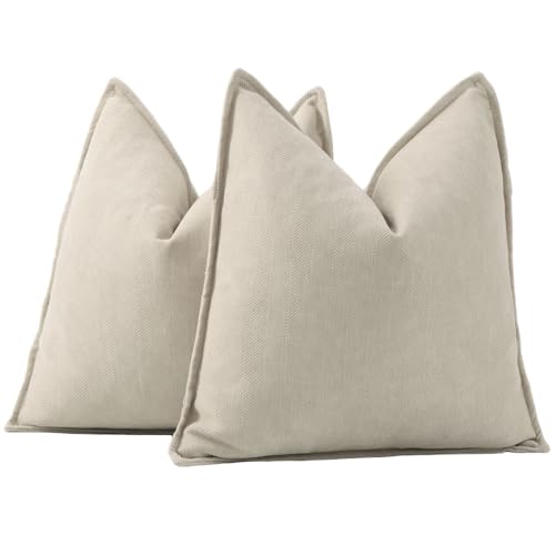 MADIZZ Textured Chenille Throw Pillow Covers Pack of 2 Natural Soft Decorative Accent Pillowcases Boho Neutral Couch Throw Pillow for Bed Home Decor for Sofa Livingroom 16x16 inch Beige - color: Beige, size: 16" x 16" (Pack of 2)