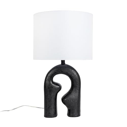 Modern Abstract Sculptural Table Lamp with Drum Shade, Black and White - color: Black
