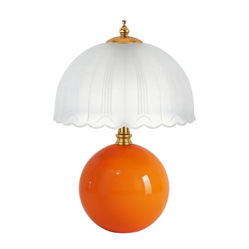 PARTPHONER Mushroom Table Lamp, Ceramic Bedside Lamp with Glass Shade, 3-Way Lighting (2700K-5000K) Rocker Switch, Small Nightstand Lamp for Bedroom, Living Room, Office, Orange - color: Orange