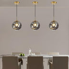 Modern Smoke Gray Concave Glass Pendant Light, 3-Pack Kitchen Island Lighting Single Globe Pendant Light Fixtures Century Kitchen Island Pendant Light for Bedroom Dining Room Light (Without Bulbs) - color: AX-Smoky Gray-1 Light-3PC