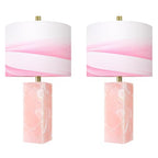 Scenekoy 23" Alabaster Table Lamp Set of 2 with Night Light for Bedroom Living Room, Rotary Switch, Pink Modern Table Lamp with Linen Shade, Nightstand Lamps for Room Bedside Office (Bulb Included) - color: Pink