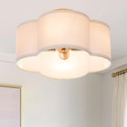 VILUXY Modern Flush Mount Ceiling Light Fixture Farmhouse White Fabric Semi Ceiling Lamps with Gold 4 Lights Drum Shade for Bedroom Dining Room Entryway Hallway Nursery - color: Off-White