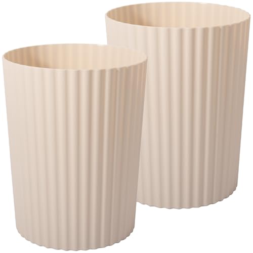 JiatuA Small Trash Can Plastic Wastebasket Round Garbage Container Bin for Bathroom, Kitchen, Bedroom, Home Office, College Dorm, Beige 2 Pack - color: Beige, size: 1.8 Gallons, 2 Pack