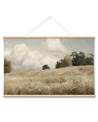 VIYYIEA Extra Large Canvas Wall Art, 36x54 Inch Vintage Landscape Painting, Neutral Pastoral Nature Wall Decor for Living Room or Bedroom, Above Sofa - color: Meadow & Sky