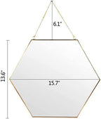 LONGWIN Hanging Wall Hexagon Mirror Decor Gold Geometric Mirror with Chain for Bathroom Bedroom Living Room 15.7"x 13.6"