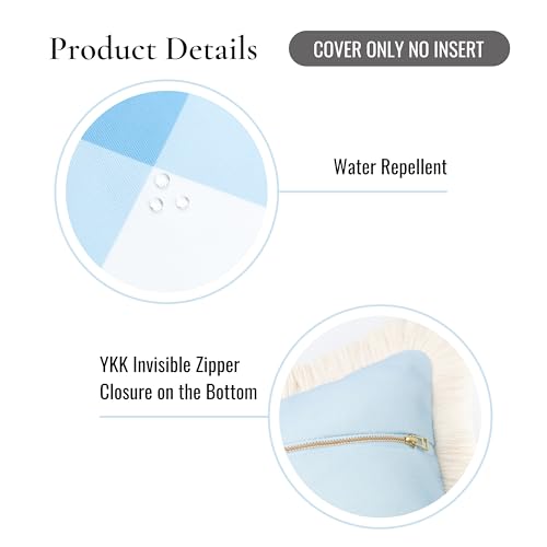 Hofdeco Premium Coastal Patio Indoor Outdoor Throw Pillow Cover Only, 20"x20" Water Repellent for Backyard, Couch, Baby Blue Plaid with Fringe - color: Baby Blue Plaid 20”x20”, size: 20" x 20" (Pack of 1)