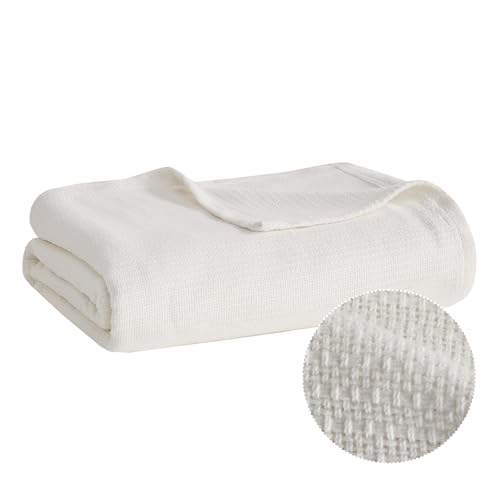 Madison Park Freshspun Basketweave Luxury Cotton Blanket Cream 66x90" Twin Size Basketweave Premium Soft Cozy 100% Cotton For Bed, Couch or Sofa - color: Cream, size: Twin