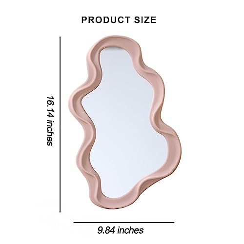 Mokoze Asymmetrical Wall Mirror, Irregular Decorative Accent for Bedroom Entryway Living Room, Pink Aesthetic Vanity Decor for Wall Mounted or Tabletop Display, 16.14" x 9.84" - color: Pink, size: 16.1"L x 9.8"W