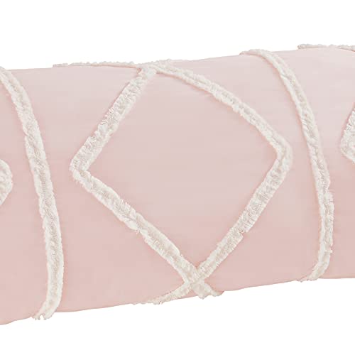 Bohemian Boho Chic Light Blush Pink and Ivory Macrame Tufted Tassel Accent Decorative Couch Long Throw Zipper Body Pillow Cover Case 54x20 Solid Textured Minimalist Farmhouse Geometric Room Decor - color: Pink Tufted