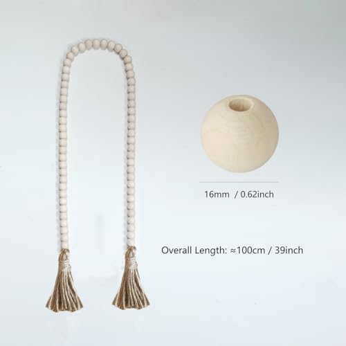 Boho Decor Wood Beads Garland Farmhouse Wall Hanging Decorations Natural Wooden Bead Tassel Decorative for Coffee Table Christmas and Prayer (Nature, 39") - color: Nature, size: 39"