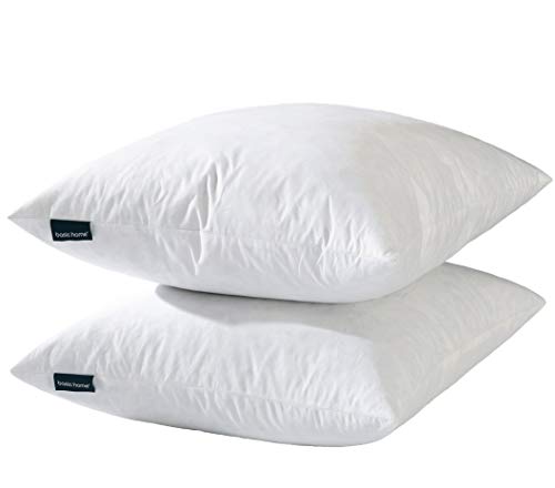 basic home® Hotel-Style Goose Feather Pillow Insert for Sofa & Bed - 100% Odorless & Plump Cushion Filler - 233TC Cotton with Inner Liner to Prevent Poking (18x18 Inch) - size: 18x18