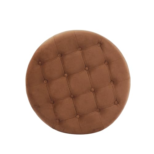 HomePop 28" Button Tufted Velvet Round Storage Ottoman - Spice Orange Velvet - color: Spice Orange