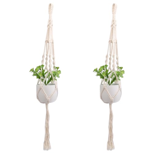 Macrame Plant Hanger, Indoor Outdoor Hanging Planter Boho Home Decor, Stylish Handmade Decorative Flower Pot Holder for Living Room, Garden Use, 45 Inch, Set of 2 (Pots Not Included)