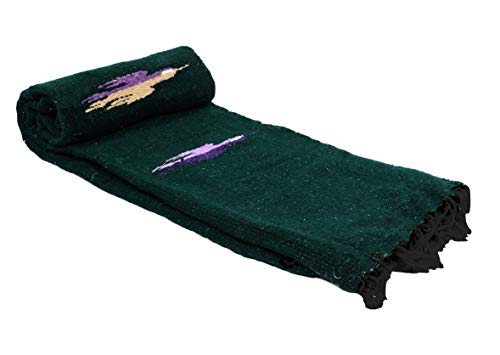 Open Road Goods Mexican Thunderbird Yoga Blanket, Handwoven Throw for Yoga, Meditation, and Home Décor – Versatile Blanket for Beach, Picnic, Camping, or Outdoor Use - color: Dark Green