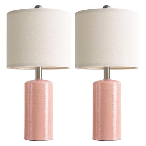 G-SAFAVA 20.5" Small Table Lamps for Living Room Lamp Set of 2 Ceramic Lamps for Bedroom Bedside Lamps Modern Boho Lamps for Night Stands Farmhouse Nightstand Lamp Side End Table Lamp, Pink - color: Pink