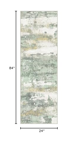 BEIMO Runner Rug for Hallway Kitchen, 2x7 Machine Washable Runners Rug for Entryway, Light Green Soft Modern Abstract Throw Rugs, Low Pile Floor Carpet with Non Slip Backing - color: Light Green/Cream, size: 2' x 7' (Rectangular)