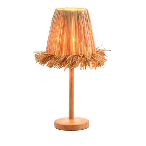 Boho Style Rattan Table Lamp,Dimmable Bamboo Desk Lamp,Timer Build in,Raffia Shade - color: Raffia