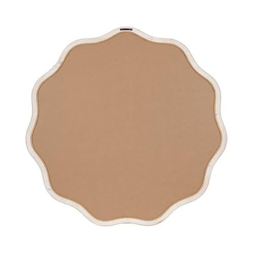 Kate and Laurel Rahfy Boho Scalloped Round Rattan Mirror, 32 Inch Diameter, White, Decorative Round Wavy Mirror with Authentic Rattan Frame for Boho Wall Decor