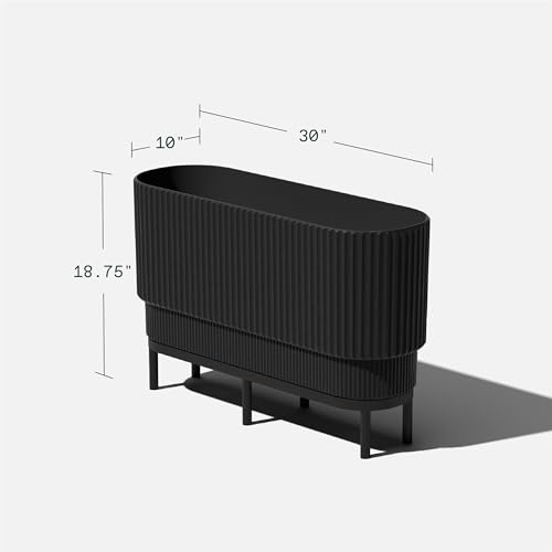 Veradek Demi Series Raised Long Planter for Indoor/Outdoor Use | Made from Plastic & Stone w/Wooden Stand | Modern Patio Décor for Flowers/Shrubs - color: Black/Black, size: 30 inch
