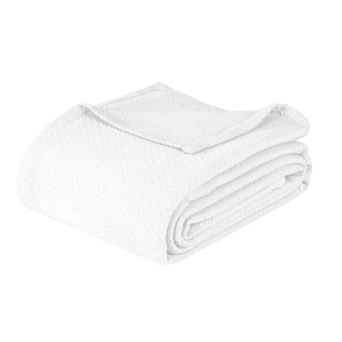 Superior Nobel Cotton Blanket, for Picnic, Beach, Traveling or Camping, Bedroom Essentials, Cover for Bed, Couch, Lounging, Textured Jacquard, Classic Chevron Woven Blanket, California King, White - color: White, size: California King