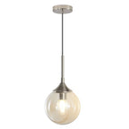 KCO Lighting 7.1" Amber Glass Pendant Light Brushed Nickel Pendant Lighting Modern Globe Pendant Light Mid Century Hanging Light Small Pendant Lights for Kitchen - color: Silver+Amber