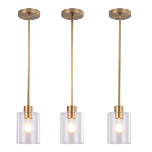 Brass Pendant Lights Kitchen Island - Gold Clear Glass Pendant Light Fixture Multiple Stems Rods 3 Units 12 Inch 3 Units 4 Inch (3 Pack Brass) - color: Brass rod 3PK