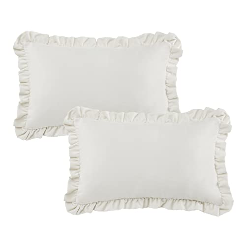 GIGIZAZA Velvet Cream 12x20 Lumbar Pillow Covers, Set of 2 Decorative Ruffle Ivory Cushoin Pillow Covers for Sofa Couch - color: Ivory, size: 20" x 12" (Pack of 2)