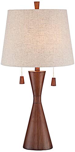 360 Lighting Omar Modern Table Lamp 28 3/4" Tall Warm Brown Wood Hourglass Oatmeal Fabric Tapered Drum Shade for Bedroom Living Room House Home Bedside Nightstand Office Entryway Kids Family - color: Single