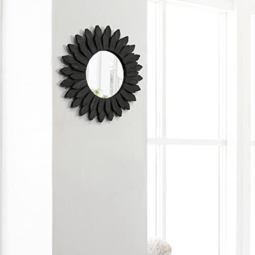 Honiway Black Wall Decor Wall Mirror 12 inch Boho Wall Decor Wood Decorative Mirror for Room Decor Home Decor for Bedroom Living Room Bathroom Kitchen Black - color: Black, size: 12 inch (1 pack)