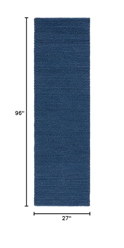 SAFAVIEH Natura Collection Runner Rug - 2'3" x 8', Navy & Blue, Handmade Wool Blend, Textured Design, Ideal for Hallway, Bedroom, Foyer (NAT620M) - color: Navy/Blue, size: 2'3" x 8' (Runner)