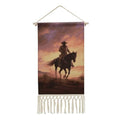 MUSM Boho Wall Hanging with Tassels - 10x19.6 Inch Cotton Linen Tapestry Art Print, Wood Frame & Hanging Rope, Cowboy West Poster for Living Room, Bedroom, Hallway Decor