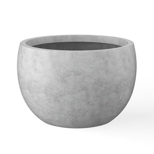 Kante 11.8" Dia Round Concrete Planter, Outdoor/Indoor Large Bowl Plant Pots with Drainage Hole and Rubber Plug for Garden Patio Balcony Home, Natural Concrete - color: Natural Concrete, size: 11.8" d