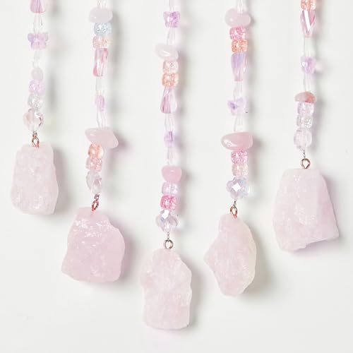 Fairy Pink Quartz Gemstone Dream Catcher 7 Chakras Tree of Life Moon Dream Catcher with Healing Crystal Stones Handmade Dreamcatcher Wall Decor for Adults Boys Girls,Bedroom,Wedding,Garden,Bless Gift - color: Fairy Pink Crystal