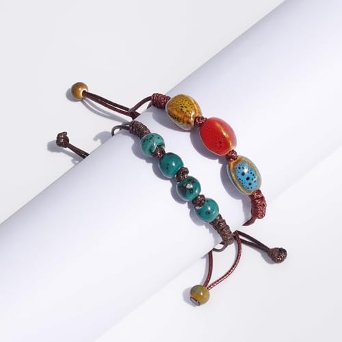 Handmade Green Boho Bracelets for Women, Bohemian Ceramic Beads Bracelets for Friends, Trendy Porcelain Stone Beaded Bracelets for Sisters - color: green and colorful