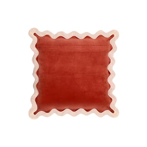 Tov Furniture Scalloped Edge Cream and Rust Cotton Velvet Throw Pillow - color: Cream, Rust