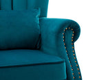 Kmax Teal Blue Accent Chair Velvet Wingback Chair with Pillow Nail-Head Channel Tufted Oversized Club Chair for Living Room Bedroom Guest Room - color: Teal Blue
